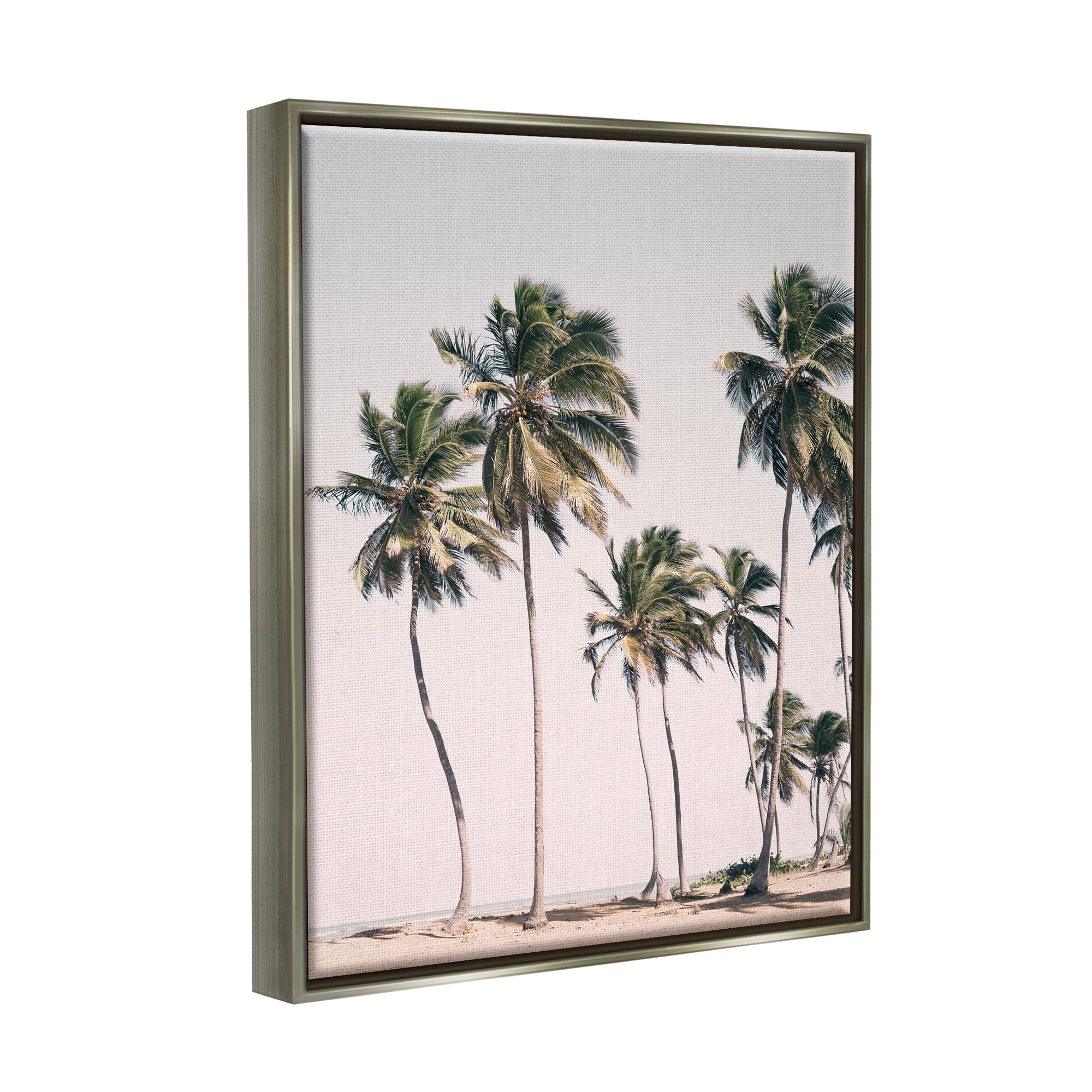 Stupell Industries Windblown Palm Trees Nature Photography Gray Floater Framed Art Print Wall Art, 25 x 31