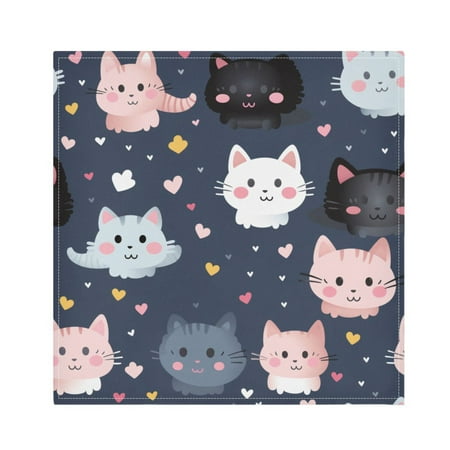 

JSTEL Cat Cute Kitten Cartoon Cloth Napkins Set of 1 20x20 Inch Washable and Reusable Napkin for Decoupage Dinner Party Everyday Use