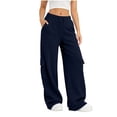 thumbnail image 2 of ABSUYY Womens Relaxed Fit Cargo Sweatpants - Wide Leg Lounge Bottoms with Drawstring Waist, Navy,Size 2XL, 2 of 9