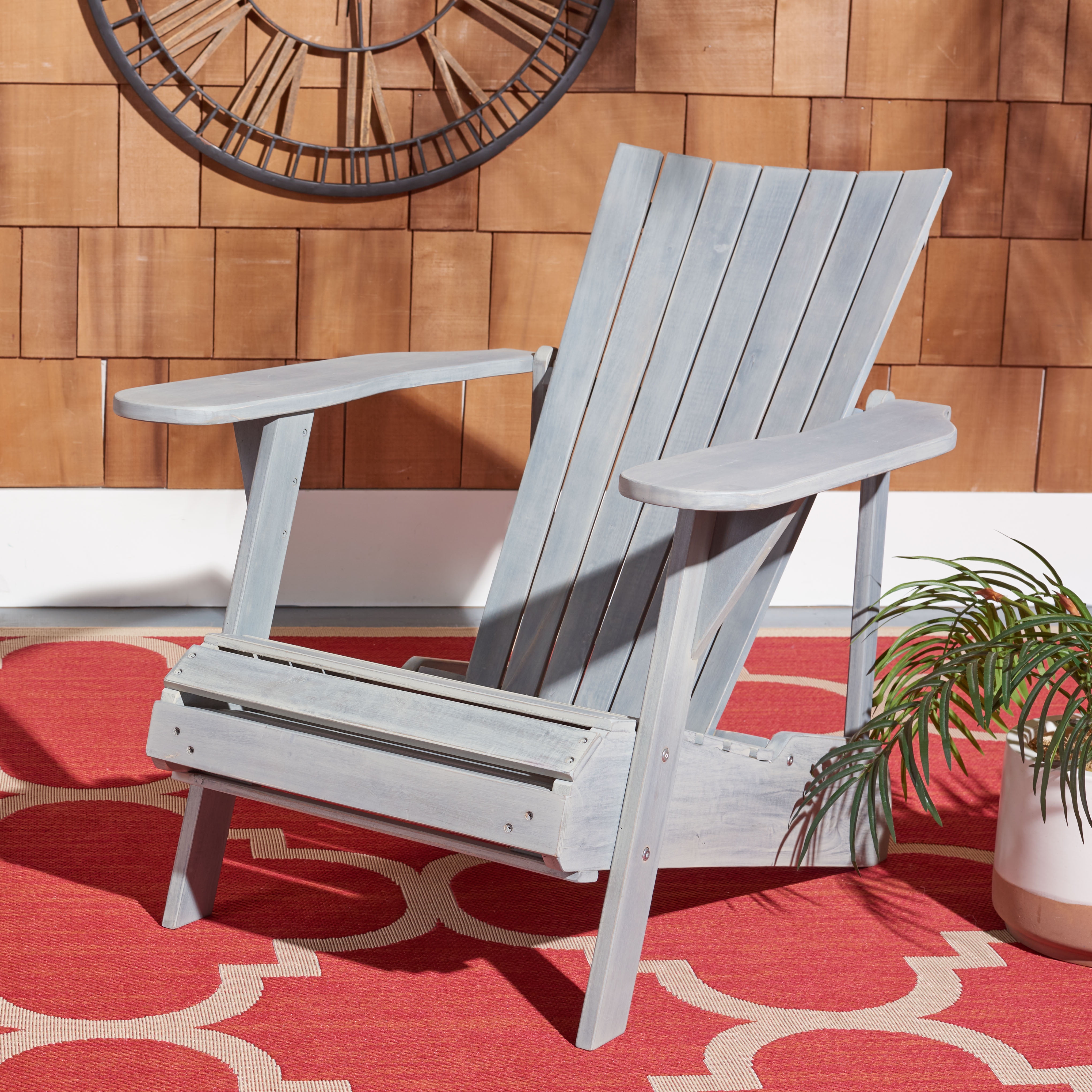 SAFAVIEH Merlin Outdoor Patio Adirondack Chair w/Footrest, Ash Grey