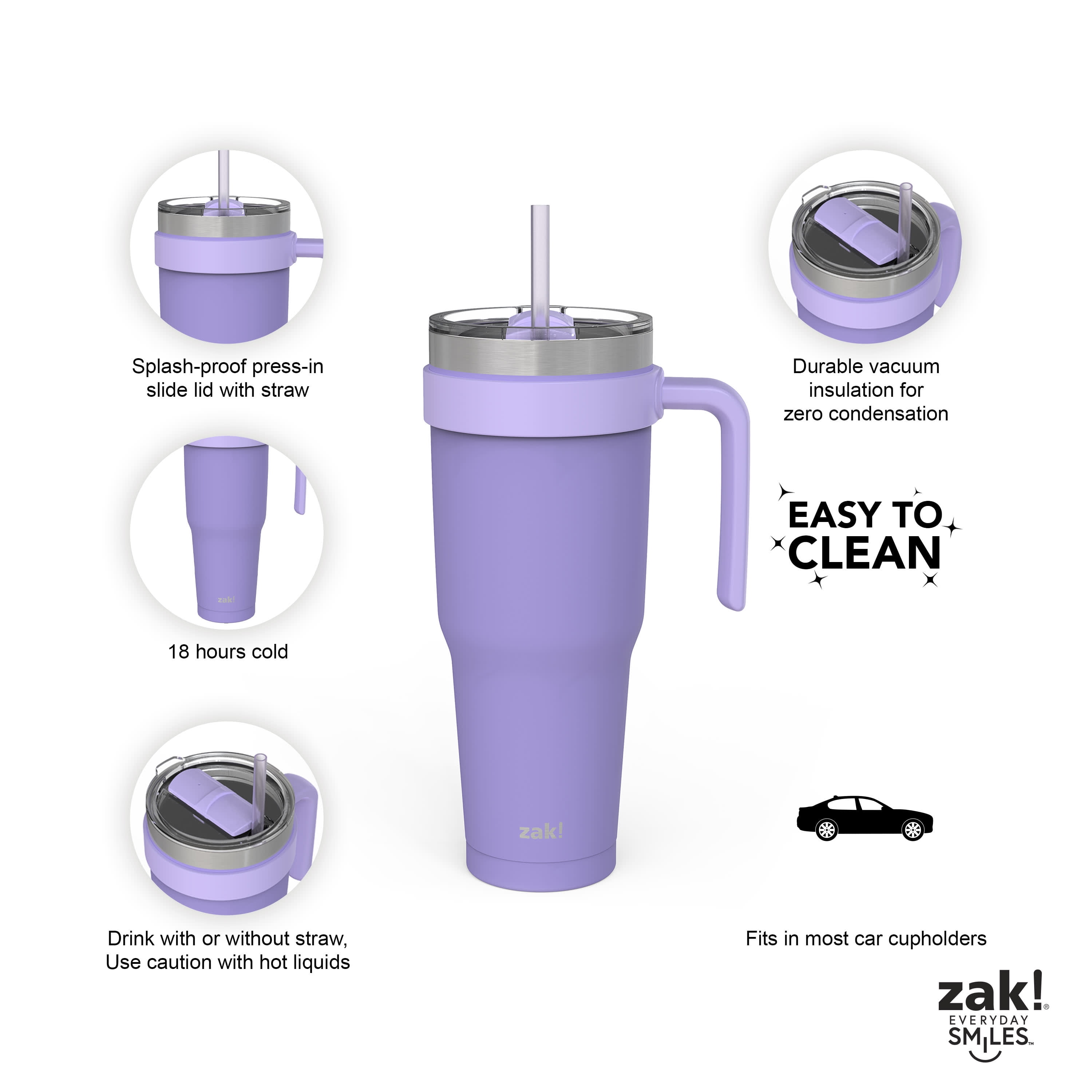 Zak! Designs Stainless Steel Double Walled Wacuum Seal Waverly Tumbler -  Wisteria Purple, 1 ct - Fry's Food Stores