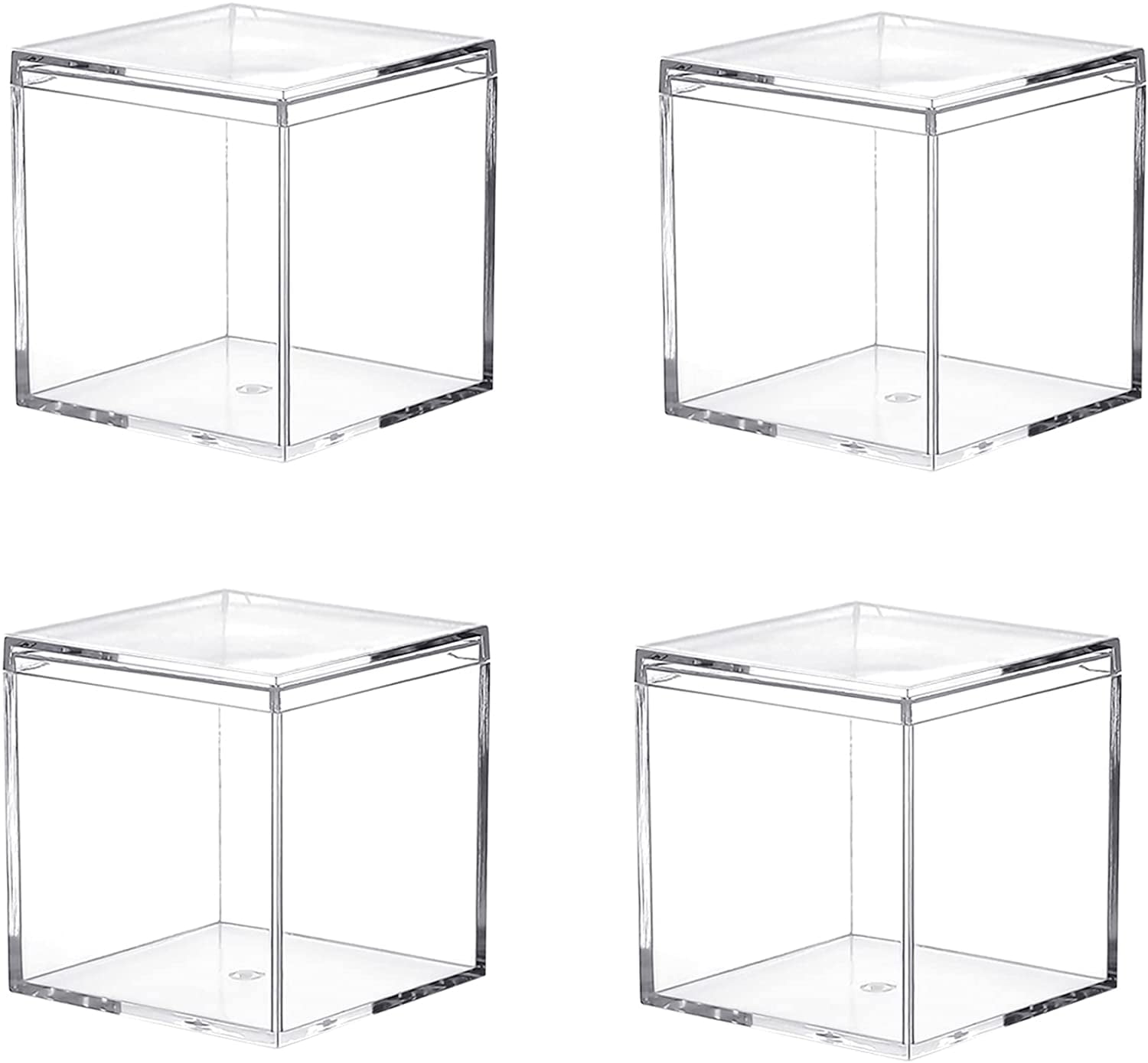 Lomgwumy Clear Acrylic Plastic Square Cube, 4-piece Acrylic Clear Box,  Durable, with Lid, Acrylic Square Container is Suitable for Storing Candy