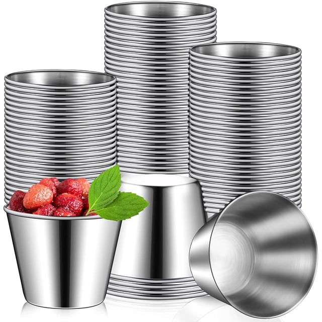 100 Pcs 1.5oz Tasses à Sauce en Acier Inoxydable Tasses à Trempette Récipient à Sauce à Condiments Mentaux Bols à Trempette Ronds Ramequins à Condiments pour Plat Beurre Cuisine Restaurant Service Fête Dîner Cuisine
