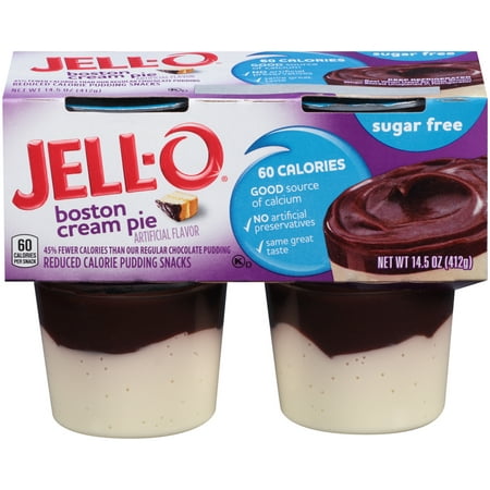 Jell-O Sugar-Free Boston Cream Pie Pudding Snack, 3.625 Oz., 4 Count