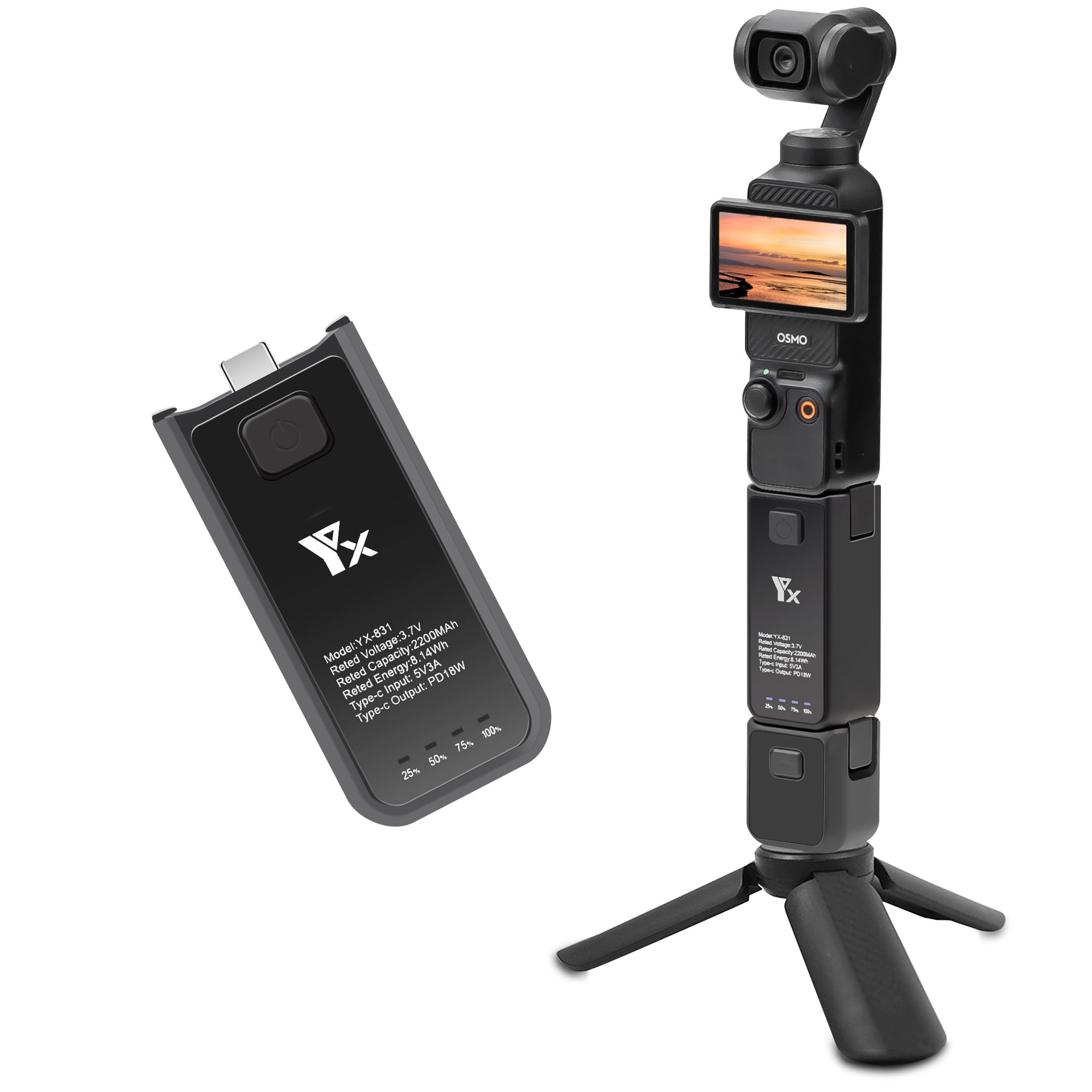 Charger Grip for DJI Osmo Pocket 3 Camera - 2200mAh Extended Battery + PD18W Fast Charge, Battery Handle Grip Compact Design