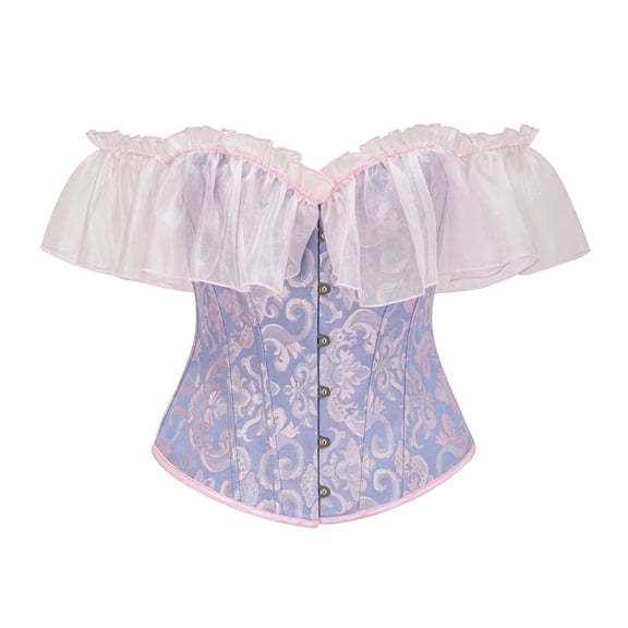 Women's Shapewear Slim Shaping Corset Underbust Bodice With Shoulder Straps And Ribbed Lace Front Cincher Top For Everyday Wear Light Purple,M