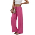 thumbnail image 4 of Lamiy Wide Leg Pants for Women Drawstring Elastic Waist Loose Casual Trousers with Pockets Summer Beach Vacation Flowy Pants,Hot Pink,XXL, 4 of 8