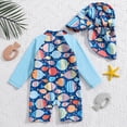 thumbnail image 6 of TOWED22 Infant Baby Boys Swimsuit One Piece Long Sleeve Rash Guard Zipper Bathing Suit Swimwear with Sun Cap Beachwear Blue,3-6 M, 6 of 6
