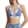 thumbnail image 1 of ManxiVoo Contrast Trim Bralette with Fashionable Letter Detail Comfortable Wireless Triangle Cup Top M Size Dark Blue, 1 of 5