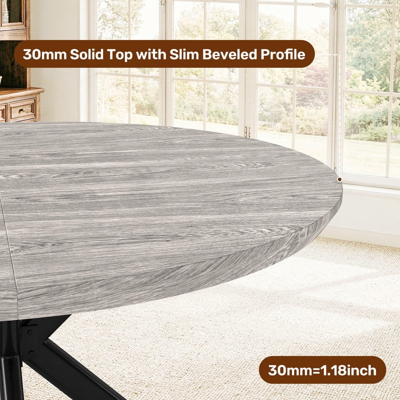 Hawsaiy 47" Round Dining Table for 4-6, Modern Farmhouse Kitchen Table with Metal Legs, Wood Circle Dinner Table for Kitchen & Dining Room, Gray