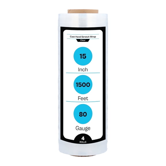 MMBM Stretch Wrap 4 Rolls 15" x 1500' 80 Gauge Clear Plastic Shrink Film for Packing Pallets and Shipping