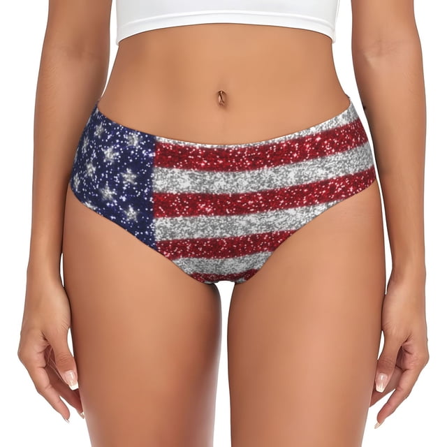 Balery America Flag Glitter Ropa Interior de Algodón para Mujer con Dibujo – Braguitas Cómodas y Elásticas, Estilo Clásico-4X-Large