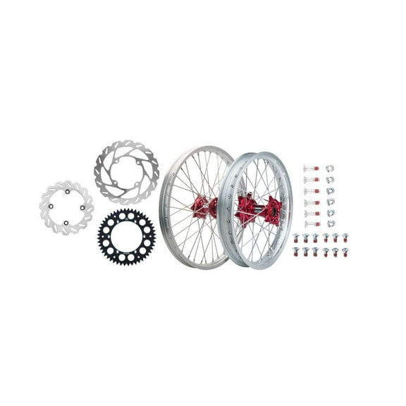 Tusk Impact Complete Front/Rear Wheel Package 1.60 x 21/2.15 x 19 Silver Rim/Silver Spoke/Red Hub for Honda CRF250R 2022-2023