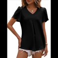 thumbnail image 1 of Blusas Elegantes de para Mujer, de Verano, con Pétalos Abullonados, Mangas , Cuello en V, Blusas Informales de Trabajo Negro XXL, 1 of 8