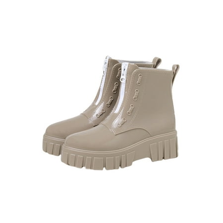 

Bellella Womens Waterproof Boot Platform Rain Boots Zip Up Work Shoes Fashion Rainboot Walking Wet Weather Garden Shoe Khaki 7