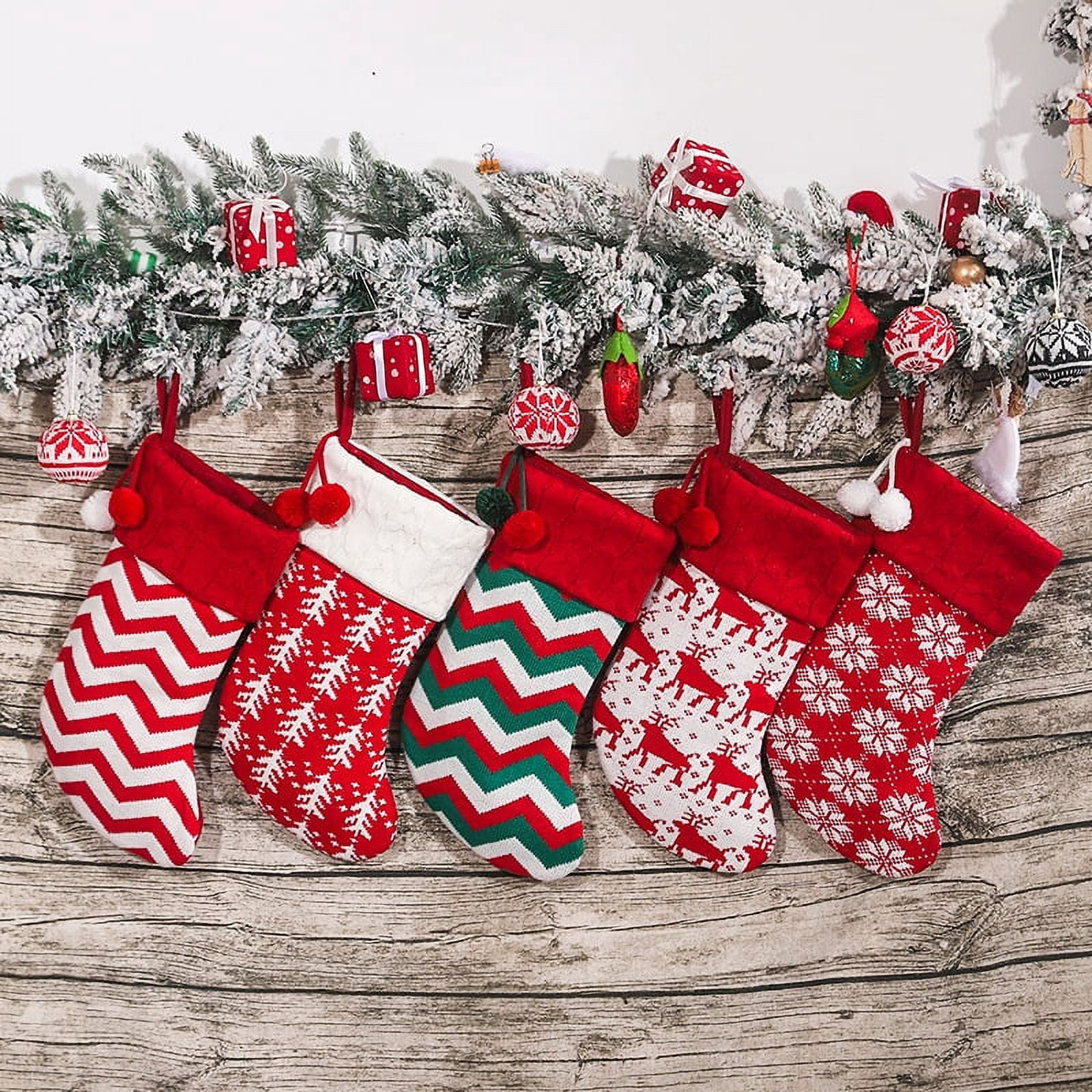 Zhuge 3Pcs Christmas Stockings Personalized Cable Knitted Stocking 15.35 Inches Small Set Classic Art Decor Stuffers Gifts for Family Holiday Party Fireplace Hanging Xmas Decor，C