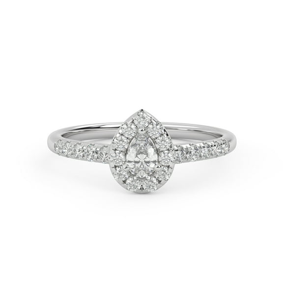 AFFY Teardrop Halo Solitaire Bridal Engagement Rings for Women, 0.55 Carat (ctw) Pear & Round Cut Lab Grown Diamond Ring In 14K White Gold Over 925 Sterling Silver F-G-H, SI Quality Ring Size-4