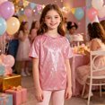 thumbnail image 5 of mgoYE Kids Boys Girls Metallic Shiny T-Shirt Dance Tops Short Sleeves Loose T-Shirt for Performance(Red,3-4 Years), 5 of 6
