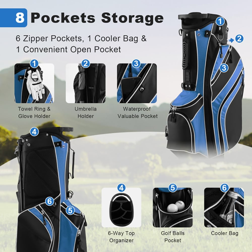GVN Golf Stand Bag, Lightweight Golf Bag,Golf Stand Cart Bag with 6-Way Divider Carry Pockets-Blue