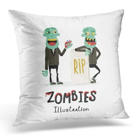 CMFUN Couple Zombie Man Near Rip Gravestone in Cartoon Halloween Undead Horror Monster Personage Apocalypse Pillow Case Pillow Cover 20x20 inch