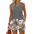 thumbnail image 3 of Floral Resort Wear Co-ord Set for Women - Sleeveless Square Neck Top & Drawstring Waist Shorts with Pockets, Trendy Summer Vacation Matching Outfit Dark Gray XL, 3 of 6