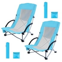 MUKE Beach Chair with Cooler, High Back Beach Chair, Foldable and Portable, Full Mesh Back, Cup Holder, Carry Bag, Storage Bag, Armrest, Lightweight Chairs for Beach, Camping, Festival (2-Pack Blue)