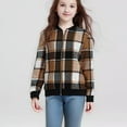 thumbnail image 2 of Lenpel Girls' Fleece Jackets Crew Neck Long Sleeve Zip up Plaid Outwear Coats Children Outwear Jacket with Pockets(Khaki,14-15 Years), 2 of 6