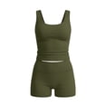 thumbnail image 4 of Women’s 2 Piece Yoga Workout Outfit Scoop Neck Sleeveless Stretch Tank Top and High Waist Tummy Control Biker Shorts Buttery Soft Quick Dry Sets for Yoga, Running, Gym Workout Army Green, 4 of 8