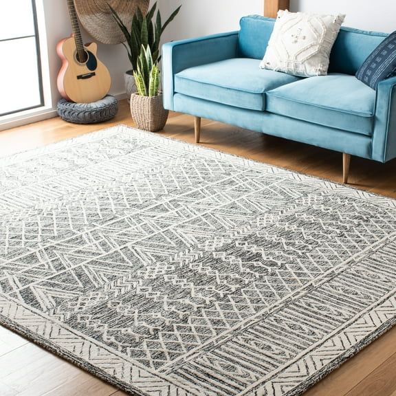SAFAVIEH Abstract Alastar Geometric Wool Area Rug, Ivory/Black, 8' x 10'