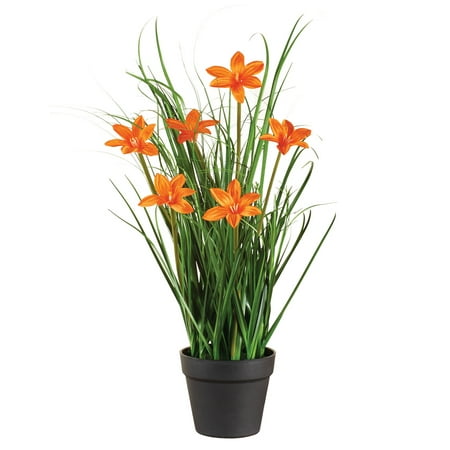 Faux Large Blossom Daylily Potted Plant - Outdoor or Indoor Decorative Accent,