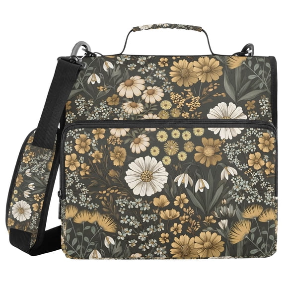 FORMRS Zipper Binder with Shoulder Strap 2-inch Ring 500 Sheet Capacity File Bag, Floral Wilderness Pattern