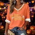 thumbnail image 2 of DORKASM Women's Halloween Shirts Short Sleeve V Neck Ghost Graphic Skull Graphic T Shirt 2026 Spider Web Skeleton Floral Shirts Cute Ghost Funny Clothes Saffron L, 2 of 5