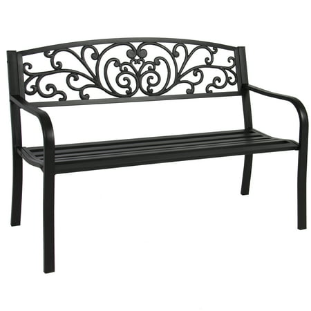 Best Choice Products 50-inch Outdoor Steel Park Bench with Slatted Seat and Floral Scroll Design,