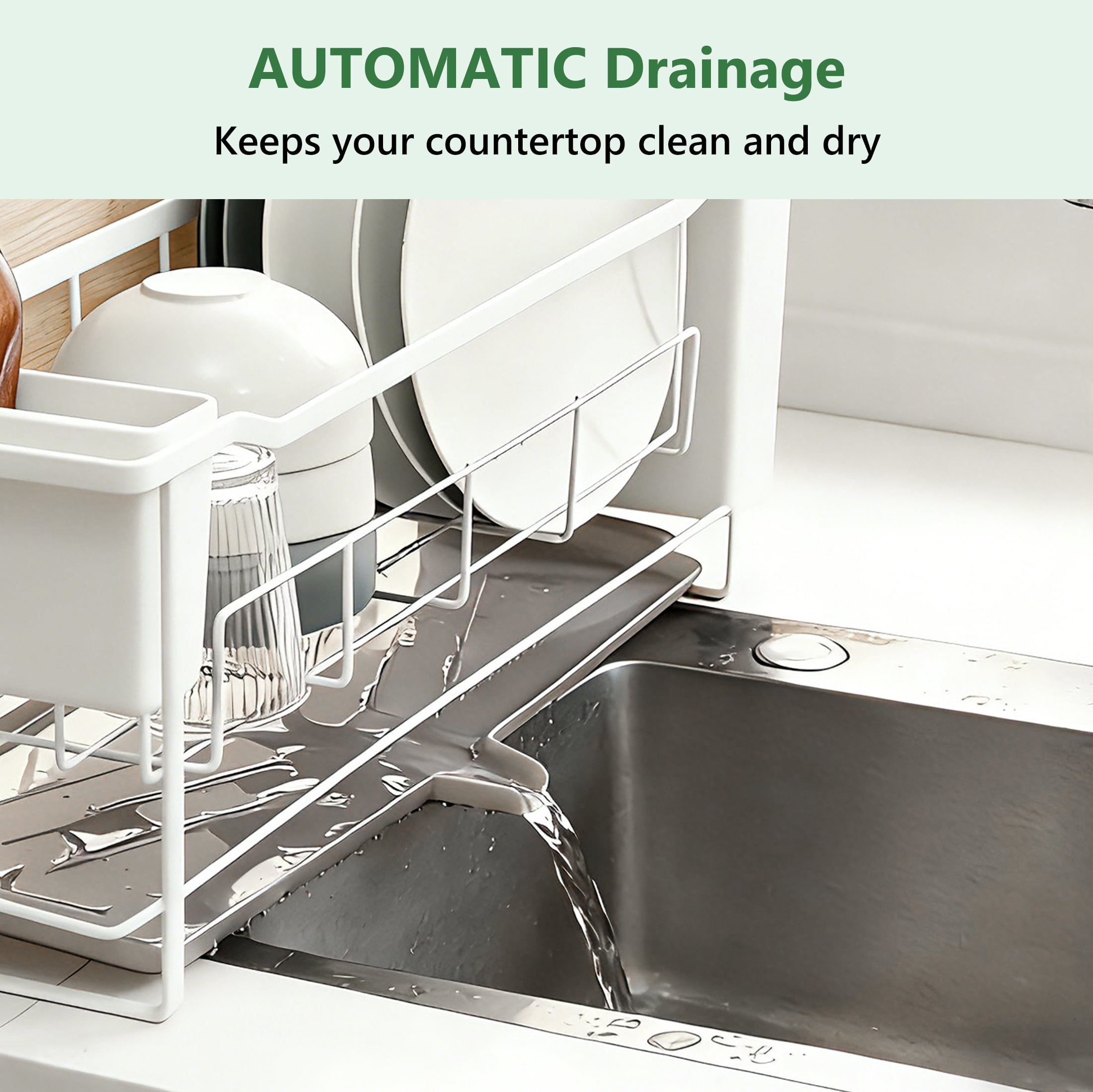 Luckytree Dish Drying Rack, 2-Tier Anti-Rust Dishracks, Dish Drainer for Kitchen and Apartment Counter, White