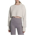 thumbnail image 1 of Timegard Crop Tops pour Femmes Col Rond Manches Longues Couleur Unie T-Shirts Épais Automne Décontracté Ample Tops, 1 of 5
