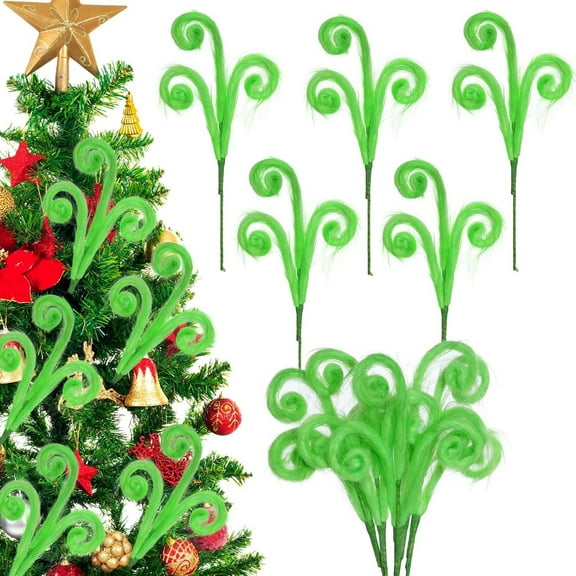 Topboutique Christmas Tree Topper,5 Pcs Green Furry Christmas Tree Picks,Curly Xmas Tree Picks,Christmas Tree Ornament for Vase Fillers Home Wreath Holiday Decorations,17.7 inch/45 cm