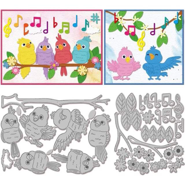 Cute Singing Birds Cutting Dies for DIY Scrapbooking Metal Musical Notes Cut Dies Spring Flower Animals Die Cuts for Card Making Embossing Photo Album Craft Decor
