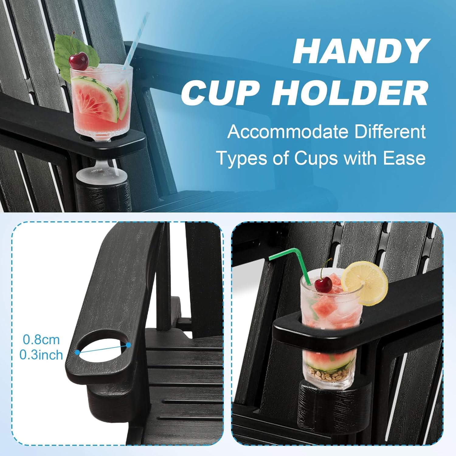 Adirondack Chairs - HDPE Weather Resistant, No Tools and Hardware Required 5-Minute Assembly, Patio, Firepit or Lawn Chairs, Black