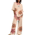 thumbnail image 4 of SAZBJOJN Womens Pajama Sets Fashion Printed Short Sleeve Top With Pockets and Long Pants 2 Piece Sleepwear Loungewear Sets Oversized Comfy Pajamas for Women Set Pink Size XL, 4 of 4
