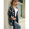thumbnail image 6 of Womens Open Front Sweaters Leopard Knit Cardigan with Pockets Long Sleeve Outwear, 6 of 6