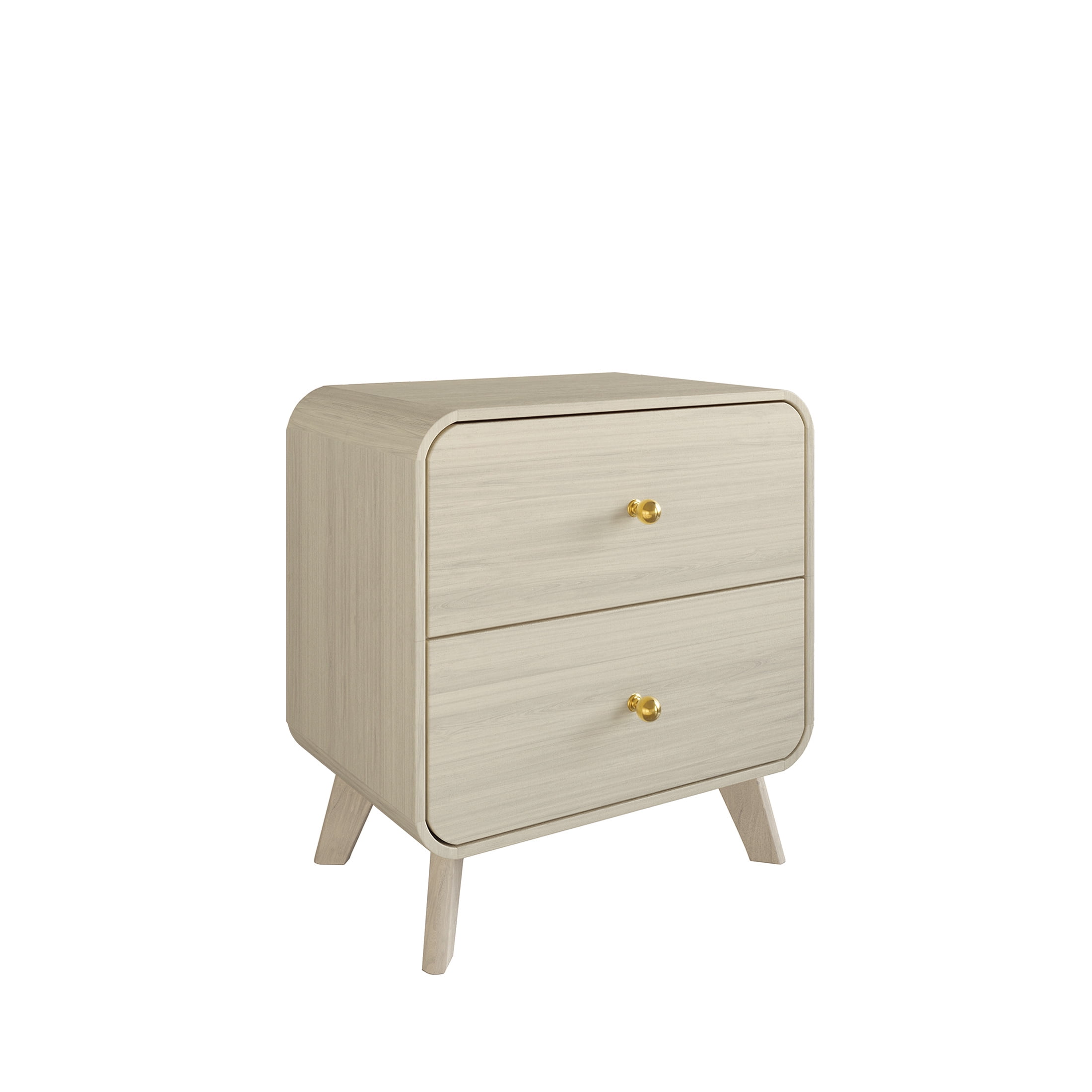 Castle Place Mid-Century 2 Drawer Wooden Nightstand, Natural