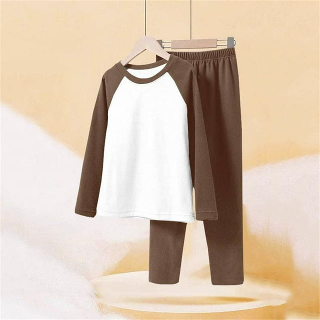 YUNAFFT Ensemble de Pyjama pour Enfants à Blocs de Couleur avec Chandail à Col Rond à Manches Longues et Pantalon à Taille Élastique Tenue d'Intérieur Confortable
