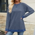thumbnail image 2 of Lenpel Women's Long Sleeve T Shirts Trendy Fall Crew Neck Side Split Stripped Casual Tops Oversized Tee Shirts, 2 of 7