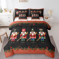 jejeloiu Cartoon Nutcracker Soldier Bedding Comforter Set 7 Pieces,Christmas Festival Full Bedding Set,Red Berry Fitted Sheet Flat Sheet For Girls,,Microfiber Bedroom Decor Reversible