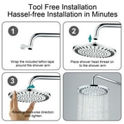 BRIGHT SHOWERS Rain Shower Head, 9 Inch High Pressure Waterfall Showerhead with Adjustable Angle and Anti-clogging Silicone Nozzles, Luxury Bathroom Overhead Rainfall Shower Head, Chrome