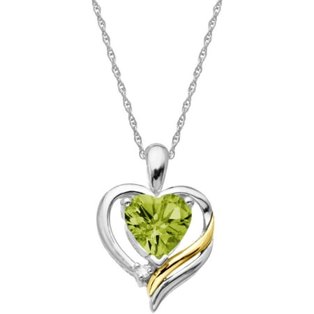 Duet Peridot and Diamond Accent Sterling Silver and 14kt Yellow Gold Heart Pendant, 18