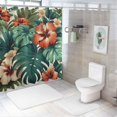 thumbnail image 7 of Awypu Bathroom Shower Curtain Set with Hooks Hawaii Tropical Hibiscus Flowers Leaves Green Plants Summer Decor White, 7 of 7