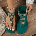 thumbnail image 2 of Rokment Womens Bohemian Flip Flops Dress Flat Thong Sandals Ethnic Beach Summer Flower Comfortable Low Heel Slingback Walking Shoes for Vacation Blue Size 9, 2 of 6