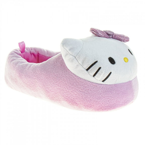 Hello Kitty 888565-size9-10 3D Face Purple Bow Plush Adults Slippers - Size 9-10