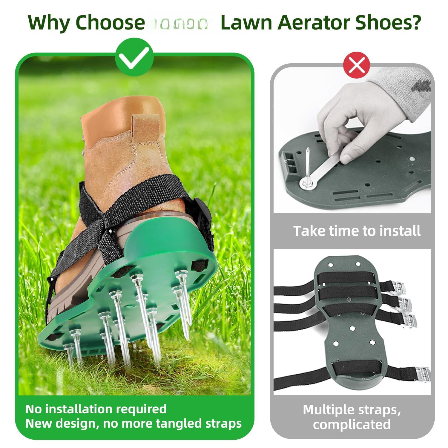 Lawn Aerator Shoes With Hook & Loop Straps  All Design Free-installation Heavy Duty Spiked Aerating Sandals One-size-fits-all For Yard Patio Garden